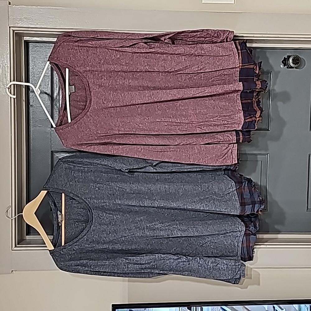 LOT OF 2: Natural Reflections Long sleeve Flannel trim shirts/tunics sz 1x